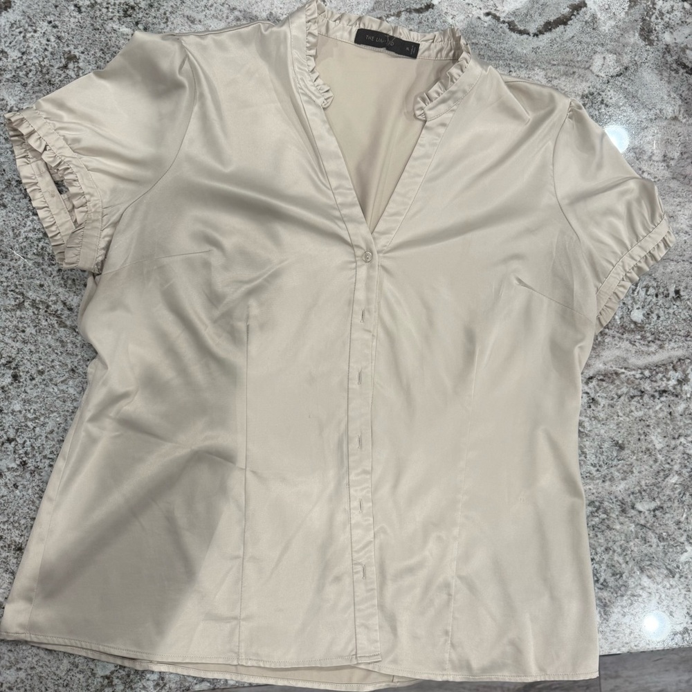 Express Scalloped Edged Women's Cream Blouse